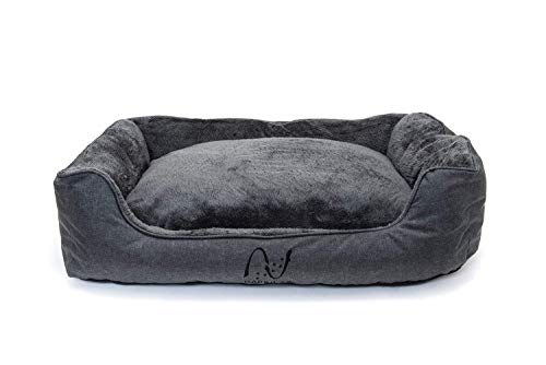 Happilax Cama Perro Grande Lavable con Almohada de Felpa Reversible, Talla L