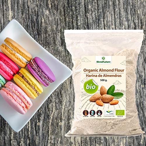 Harina de Almedras Ecologica 500g - Ideal para Reposteria Macarons y Keto – Sin Gluten – BIO 100 % Certificada – Natural de Origen Nacional – Molida