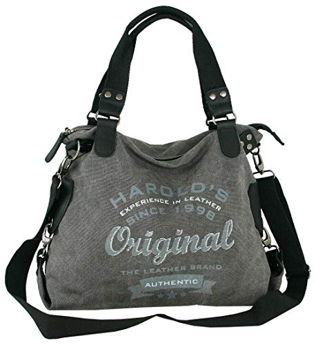 Harold's - Bolso bandolera grande de lona para mujer con adornos de piel, también se puede llevar al hombro o cruzado, color gris