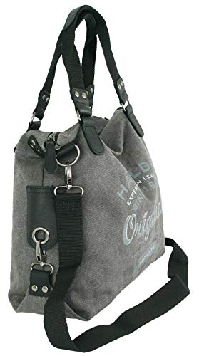 Harold's - Bolso bandolera grande de lona para mujer con adornos de piel, también se puede llevar al hombro o cruzado, color gris