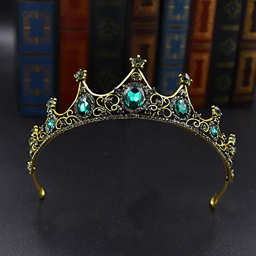 Haut Verde Corona Tiara, Verde Cristal Tiara, Verde Tiara, Verde Cristal Corona Tiara, Il Peut être Utilisé Comme Cadeau D'anniversaire et Couronne Rétro (or et Vert Anciens)