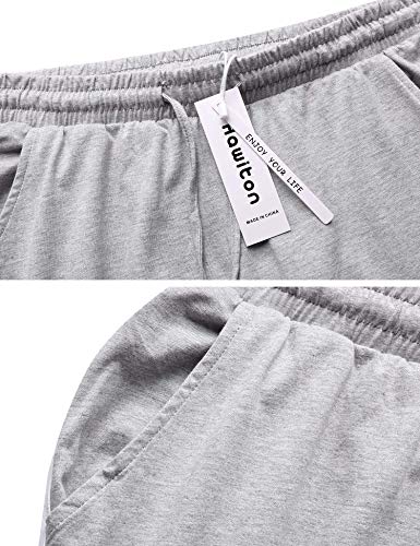 Hawiton Pantalones Deportivos para Mujer 100% Algodón Pantalón de Chándal con Bolsillos para Gimnasio Deportes Correr Entrenamiento Jogging Pantalones de Pijama Largos de Rayas