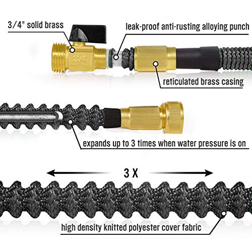hblife Manguera Jardín Manguera De Jardín Extensible 8M/25FT con 8 Funciones De Cabeza De Aeroso,Profesional De Tela Expandible De Doble Látex con Núcleo Metálico (8M, Negro)
