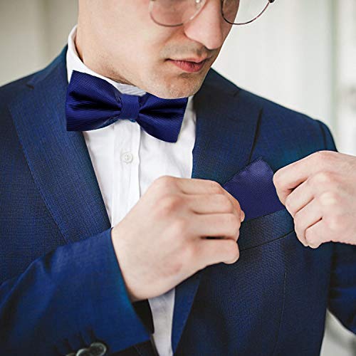 HBselect Conjuntos De Corbata y Pajarita, Pañuelo,Gemelos,Alfiler De Corbata Para Hombre (Azul Marino)