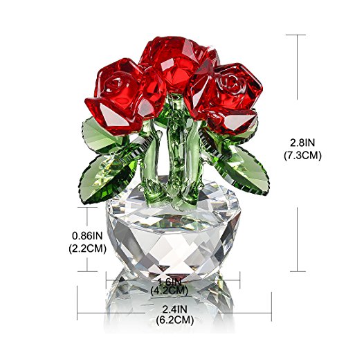 H&D - Figura decorativa, diseño de rosas de cristal con caja de regalo