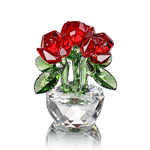 H&D - Figura decorativa, diseño de rosas de cristal con caja de regalo