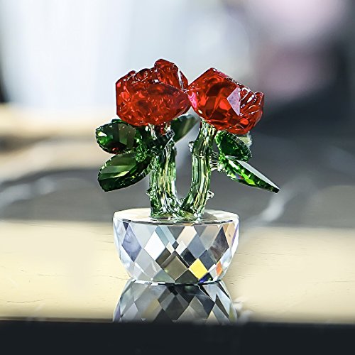 H&D - Figura decorativa, diseño de rosas de cristal con caja de regalo