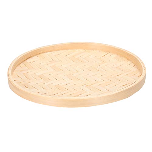 HEALLILY Bandeja Redonda de Madera de Bambú Bandeja de Mimbre Plana Redonda de Mimbre Tradicional Bandeja de Cesta Bandeja Suministros de Madera DIY 22 Cm