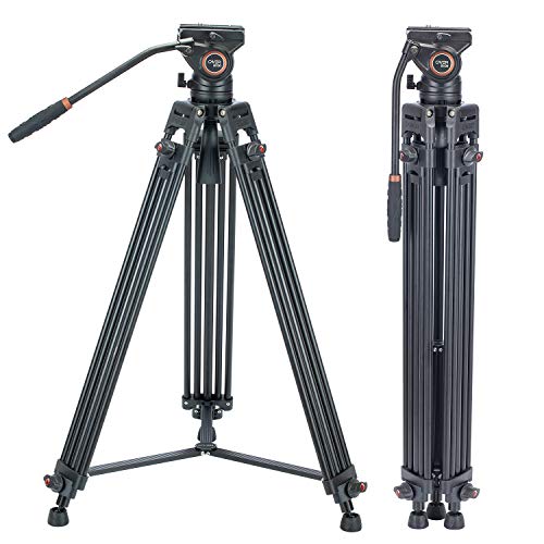 Heavy Duty Video Tripod, Cayer 64 Pulgadas BV30-Camcorder Sistema de trípode Pierna de Aluminio, K3 Fluid Head, Esparcidor de Nivel Medio, Carga máxima 13.2 LB, DSLR ShootingLR Shooting