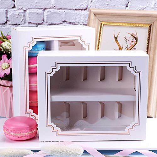 hehsd0 Macarons Caja 10pcs / Set con Ventana Pastel Paquete Horneado Accesorios Paperboard Decoración Fiesta Chocolate Soporte Boda Bricolaje Regalo Galleta Almacenaje Hogar Pastelería Funda (S)