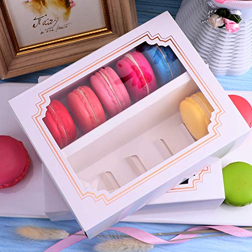 hehsd0 Macarons Caja 10pcs / Set con Ventana Pastel Paquete Horneado Accesorios Paperboard Decoración Fiesta Chocolate Soporte Boda Bricolaje Regalo Galleta Almacenaje Hogar Pastelería Funda (S)