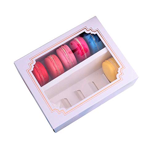 hehsd0 Macarons Caja 10pcs / Set con Ventana Pastel Paquete Horneado Accesorios Paperboard Decoración Fiesta Chocolate Soporte Boda Bricolaje Regalo Galleta Almacenaje Hogar Pastelería Funda (S)