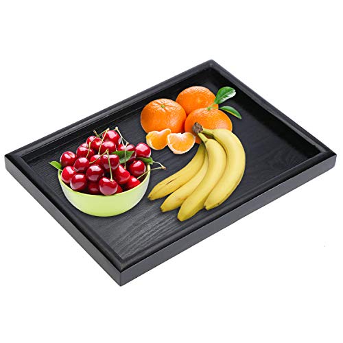 HelloCreate - Bandeja rectangular de madera maciza para té, café, cristal, aperitivos, comidas, platos, bandejas de restaurante, negro, 25 * 18 * 2cm