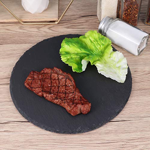 Hemoton Tabla de Quesos Piedra Pizarra Pizarra Bandeja para Servir Gourmet Bandeja de Embutidos Redonda Plato de Sushi Bandeja de Barbacoa para Carnes Aperitivos Frutas Secas 25Cm (Negro)