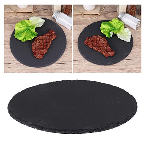 Hemoton Tabla de Quesos Piedra Pizarra Pizarra Bandeja para Servir Gourmet Bandeja de Embutidos Redonda Plato de Sushi Bandeja de Barbacoa para Carnes Aperitivos Frutas Secas 25Cm (Negro)