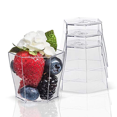 HenShiXin Afectará Promoción - Fiesta Proveedores, Desechables vajilla de plástico, 55 * 45mm / 60 ml Transparente de Cristal Hexagonal Mini Postre Copa, 20 / Paquete Gusto (Color : Light Grey)