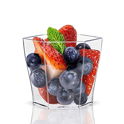 HenShiXin Afectará Promoción - Fiesta Proveedores, Desechables vajilla de plástico, 55 * 45mm / 60 ml Transparente de Cristal Hexagonal Mini Postre Copa, 20 / Paquete Gusto (Color : Light Grey)