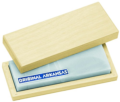 Herbertz Arkansas auténtica de Piedra, 10 x 4 cm, en Caja de Madera, Cuchillo, Gris, M