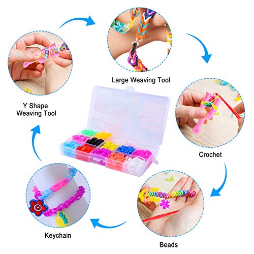 Herefun 600Pcs DIY de Bandas de Goma Loom Kit, Banda Goma de Colores Caja Pulseras Gomas con Colgante Cuentas Marcos de Telar Herramientas de Tejer Brazaletes y Loom Juguete Juego Creativo para Niños