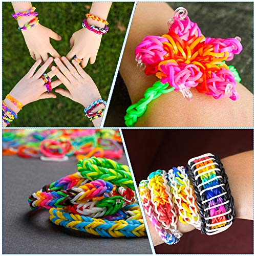 Herefun 600Pcs DIY de Bandas de Goma Loom Kit, Banda Goma de Colores Caja Pulseras Gomas con Colgante Cuentas Marcos de Telar Herramientas de Tejer Brazaletes y Loom Juguete Juego Creativo para Niños