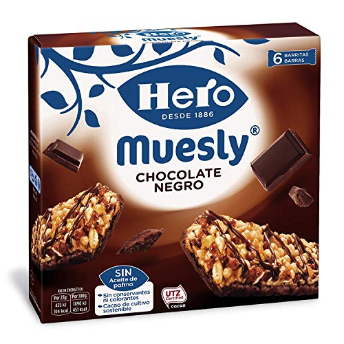 Hero Muesly Chocolate Negro, 1 paquete con 6 barritas x 23 g