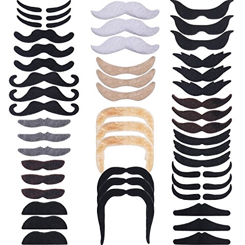 Hestya 48 Piezas de Bigotes Falsos, Bogotes Originales Autoadhesivos Materiales para Fiesta de Máscaras (16 Estilos Diferentes)