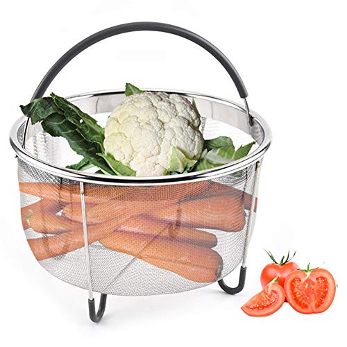 Hetangyuese - Vaporizador de verduras insertado en la cesta para olla al vapor instantáneo de acero inoxidable 304, accesorios para olla de arroz, huevo y verduras, mango de silicona