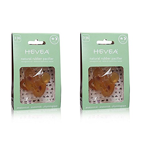 HEVEA - Chupete (3 – 36 meses, caucho natural, estrella y luna, 2 unidades), forma ortopédica