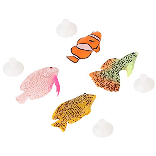 Hffheer Peces Artificiales de Acuario, 4 Piezas/Set Efecto Brillante Peces Falsos de Silicona realistas Peces móviles flotantes Decoración de Tanque de Peces Adorno Flotante