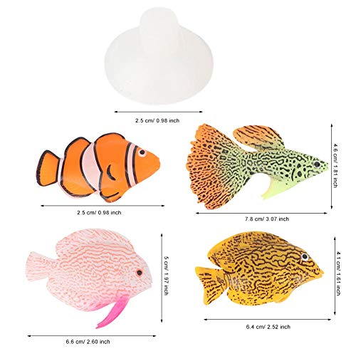 Hffheer Peces Artificiales de Acuario, 4 Piezas/Set Efecto Brillante Peces Falsos de Silicona realistas Peces móviles flotantes Decoración de Tanque de Peces Adorno Flotante