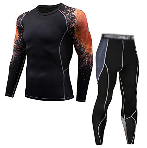 HFWJHH Conjunto Deportivo de 2 Piezas for Hombre, Ropa Deportiva for Correr deshidratada, Transpirable y de Secado rápido for Hombres, Medias de Manga Larga Pro (Color : L, Size : L)