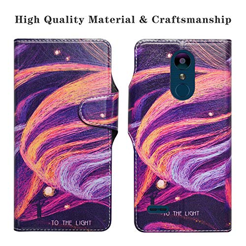 HHDY LG K8 2018 Funda, Diseño PU Cuero Libro Soporte Plegable y Ranuras para Tarjetas Dibujos Caso Cover para LG K8 2018 / K9 2018,Brilliant Purple