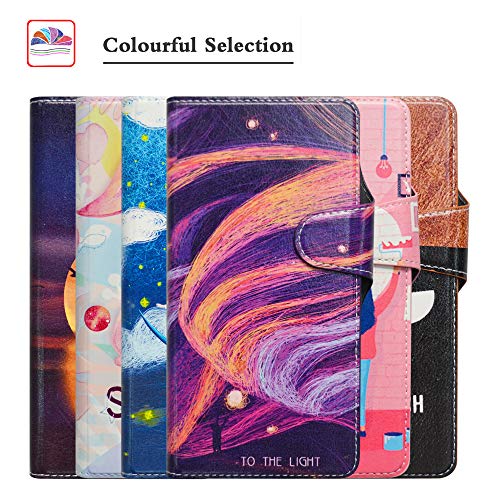 HHDY LG K8 2018 Funda, Diseño PU Cuero Libro Soporte Plegable y Ranuras para Tarjetas Dibujos Caso Cover para LG K8 2018 / K9 2018,Brilliant Purple