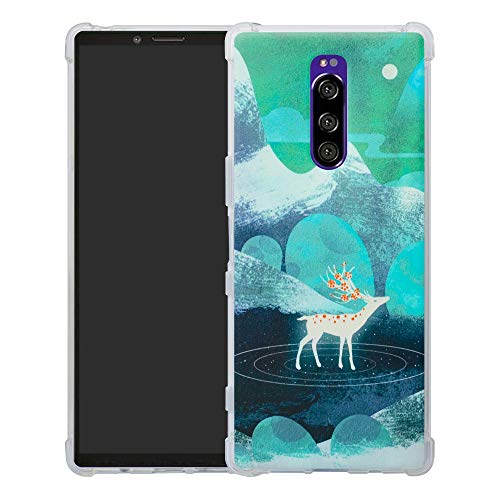 HHDY Sony Xperia 1 Funda, Pintura Ultrafina Suave TPU Silicona Diseño de Bumper Cojín de Aire Protección Cover para Sony Xperia 1 / Xperia XZ4,Green Sika Deer