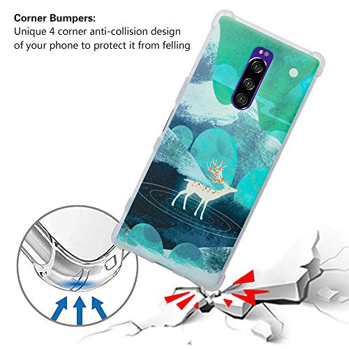 HHDY Sony Xperia 1 Funda, Pintura Ultrafina Suave TPU Silicona Diseño de Bumper Cojín de Aire Protección Cover para Sony Xperia 1 / Xperia XZ4,Green Sika Deer