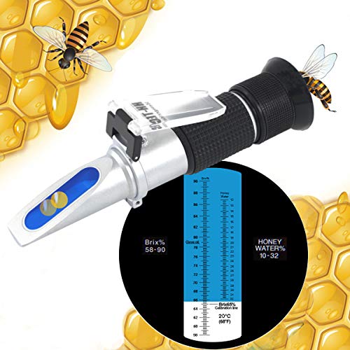 HHTEC apicultores refractómetro de miel 58-90% Brix 10-32% de azúcar agua de húmeda para apicultores de miel aceites vegetales condensados de azúcar jarabe de melaza de mermelada de fruta