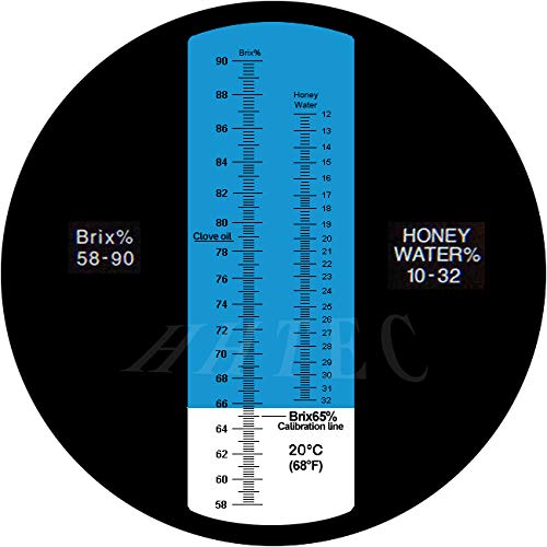 HHTEC apicultores refractómetro de miel 58-90% Brix 10-32% de azúcar agua de húmeda para apicultores de miel aceites vegetales condensados de azúcar jarabe de melaza de mermelada de fruta