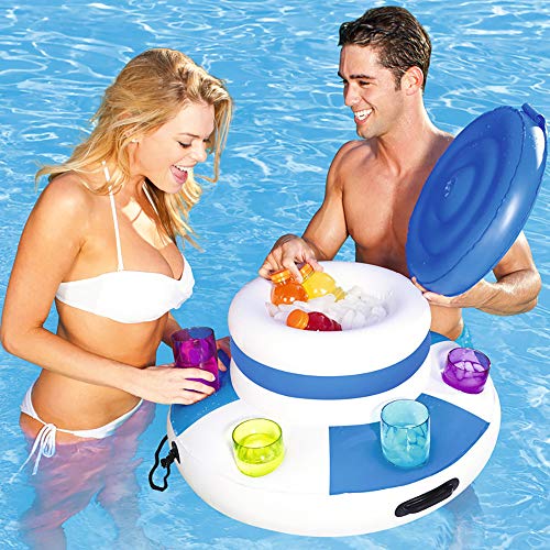 Hielo Cubo Inflable para Piscina, Enfriador De Bebidas Titular De PVC De Agua Cubos De Hielo Bolsa con 6 Portavasos De Verano De La Playa Piscina Partido De Juguete