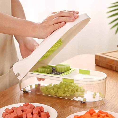 HIGHKAS Picadora de Verduras y Cebolla, máquina multifunción para Cortar Alimentos en la Cocina, 2 Cuchillas Intercambiables de Acero Inoxidable, Recipiente de Seguridad alimentaria