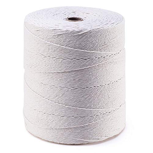 Hilo de cocina de algodón, hilo de carnicería, hilo de asar, para pastelería, cordel para embalar, cordón de macramé, diámetro 2 mm 500g = ca. 360m Blanco