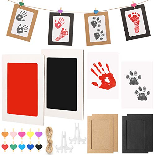 Hipeqia Impresión manos huellas bebé, huellas mascotas kit almohadilla de tinta Clean Touch, la piel no toca color, sello sin tinta no tóxico, bebés recuerdo o recién nacidos ducha regalo, negro rojo