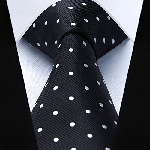 HISDERN Dot Floral Wedding Tie Panuelo para hombres Corbata y bolsillo cuadrado Pure negro/blanco