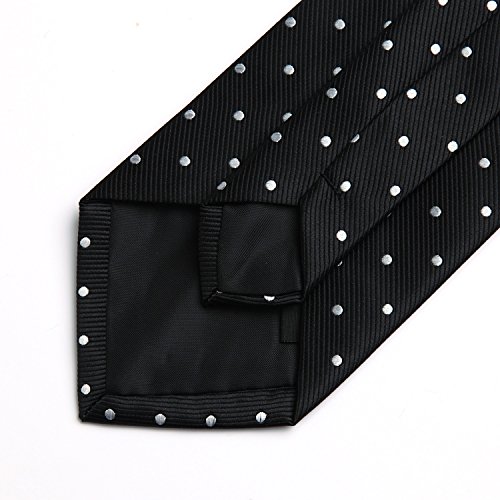 HISDERN Dot Floral Wedding Tie Panuelo para hombres Corbata y bolsillo cuadrado Pure negro/blanco