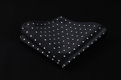 HISDERN Dot Floral Wedding Tie Panuelo para hombres Corbata y bolsillo cuadrado Pure negro/blanco