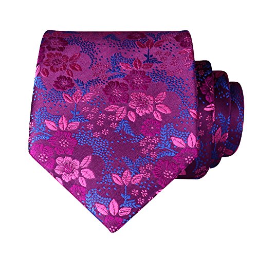 HISDERN Extra largo Floral Paisley lazo del panuelo Hombres Corbata & Plaza de bolsillo Conjunto Rosado azul