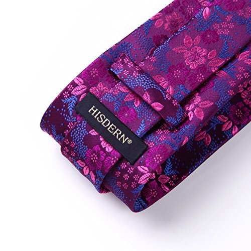 HISDERN Extra largo Floral Paisley lazo del panuelo Hombres Corbata & Plaza de bolsillo Conjunto Rosado azul