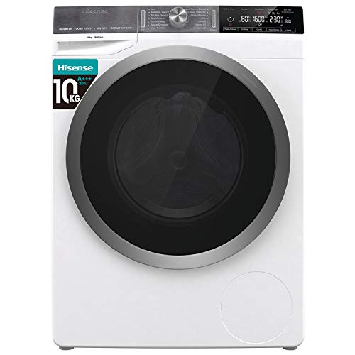 Hisense WFGS1016VM - Lavadora Superior con Vapor, Carga Frontal 10 Kg, 1600 RPM, Clase A+++(-20%) Motor Inverter, 14 Programas, Puerta Extra Grande, Color Blanco,Gran Display LED, Bloqueo Infantil