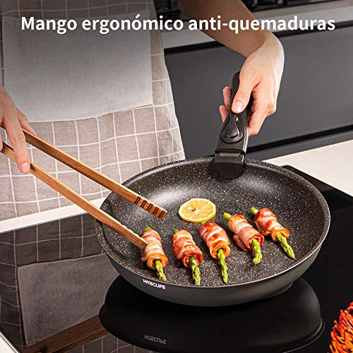 HITECLIFE Juego de sartenes para freír, 4 piezas, sartén antiadherente de aluminio con mango desmontable, 5 capas de sartenes de inducción sin productos químicos, apto para horno y lavavajillas