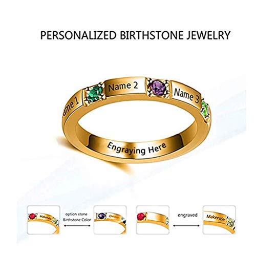 hjsadgasd Anillo Personalizado de Plata esterlina 3 Piedras de Nacimiento y 3 Joyas Personalizadas grabadas para Mujeres Anillo de Promesa Infinita Anillo para su Nombre