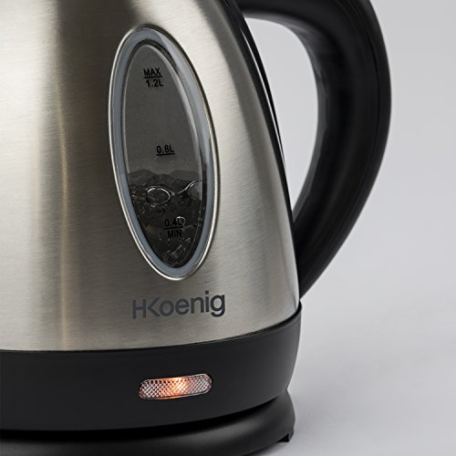 H.Koenig BO12 Hervidor de Agua Eléctrico Pequeño, 1630 W, Negro/Acero Inoxidable